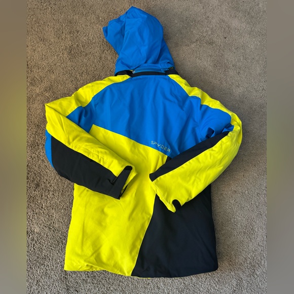 Youth Boys Lime Green/Blue Spyder Ski Jacket w/Removable hood Size 14 - Picture 4 of 6